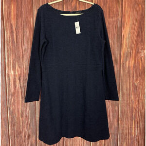 Ann Taylor Womens Navy Blue Tweed Dress Long Sleeve Fit & Flare Size 12 NWT